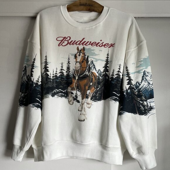 NWT Budweiser Hybrid Clydesdale Horse Graphic Fleece Sweatshirt XS Holiday S - Picture 13 of 14